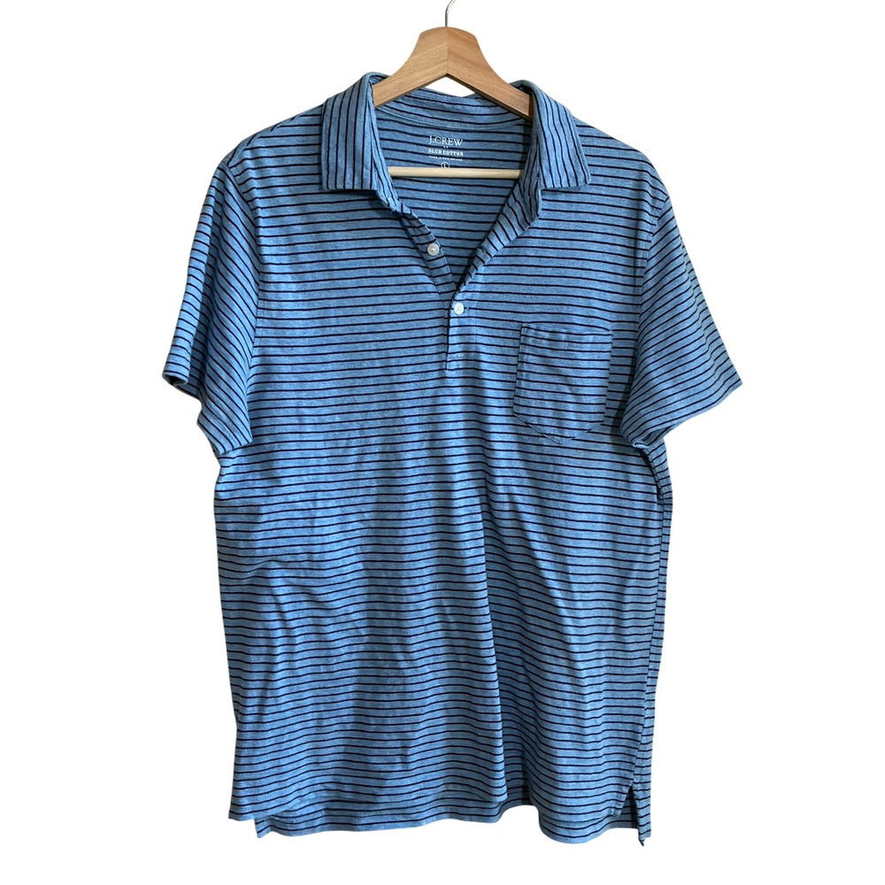 J.Crew Slub Cotton Polo Shirt L Blue Mens Striped Short Sleeve Pocket